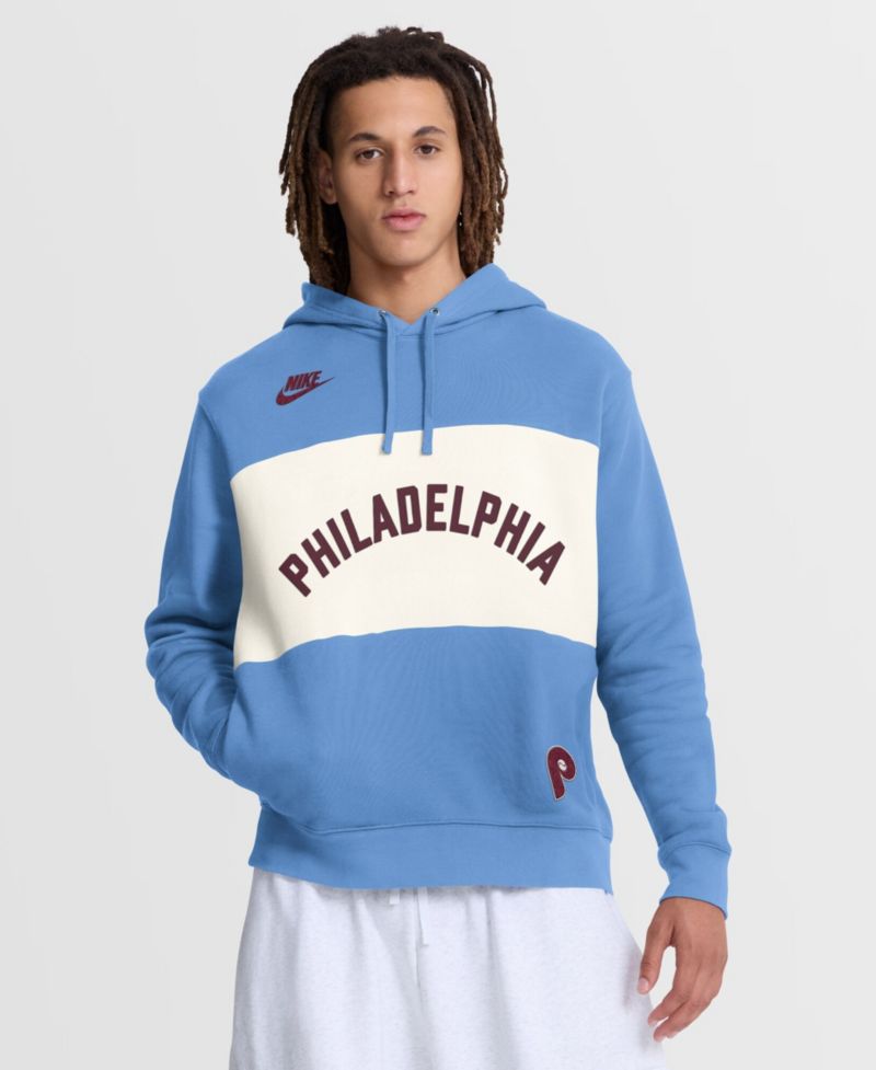Men's Light Blue Philadelphia Phillies '80s Cooperstown Collection Legacy Color-Block Hoodie