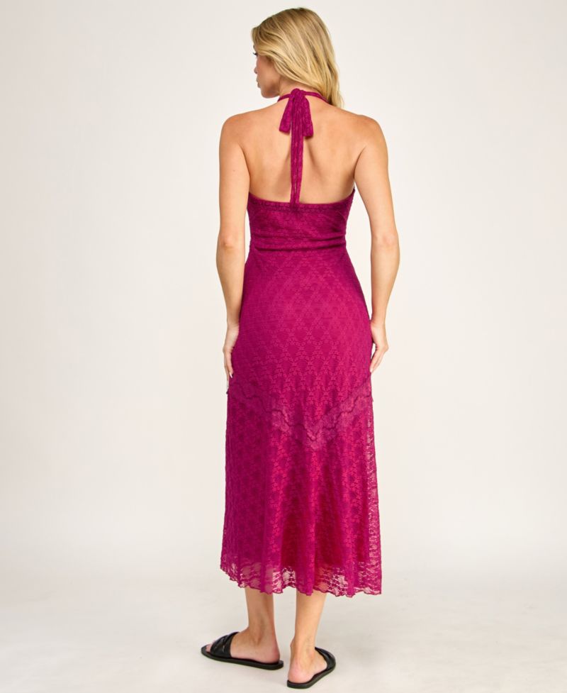 Juniors' Lace Detail Halter Neck Midi Dress