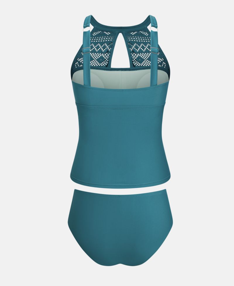 Women's High Neck Mesh Cutouts Adjustable Straps Tankini Sets
