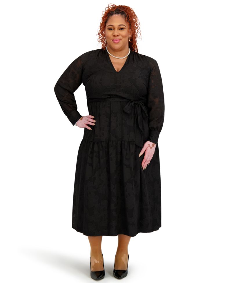 Women's Soft V-Neck Tiered Midi Dress