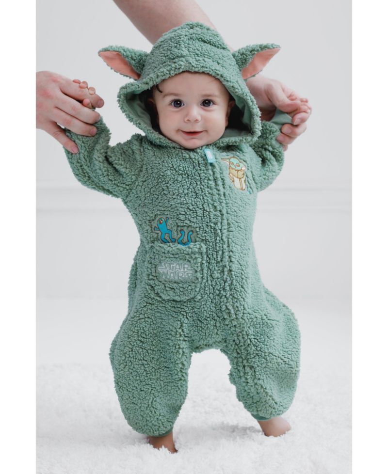 Baby Boys The Mandalorian Grogu Cozy Sherpa Zip Up Cosplay Coverall