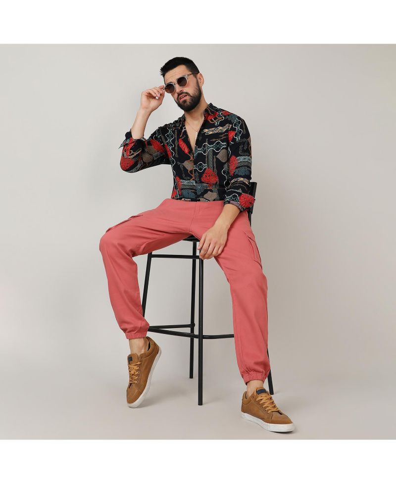 Men's Crimson Red & Teal Green Artistic Block Shirt