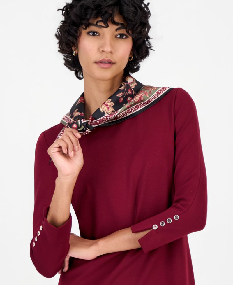 Women's 3/4-Sleeve Midi Dress with Combo Scarf