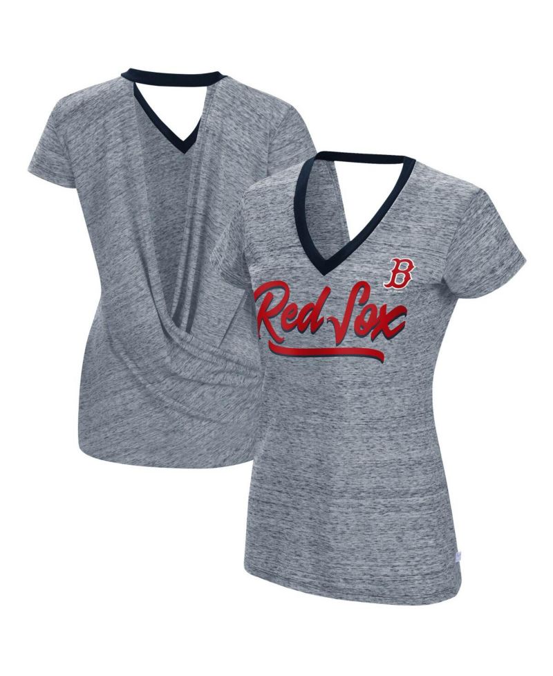 Women's Gray Boston Red Sox Halftime Back Wrap Top V-Neck T-shirt