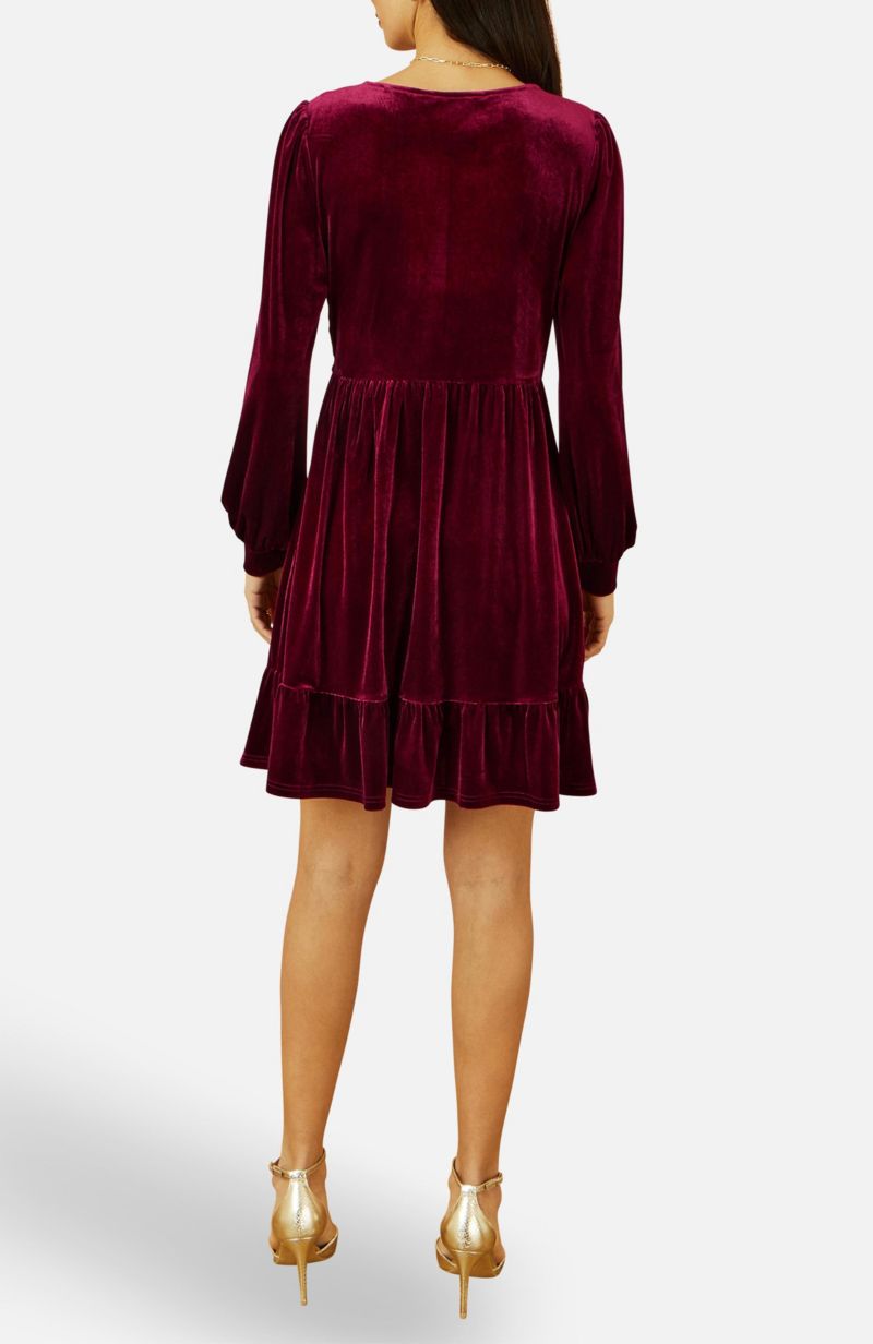 Women's Velvet Long Sleeve Skater Dress