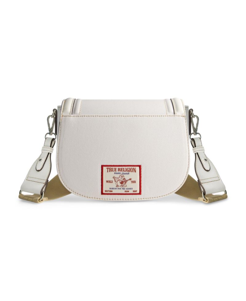 Distressed Logo Denim Saddle Bag