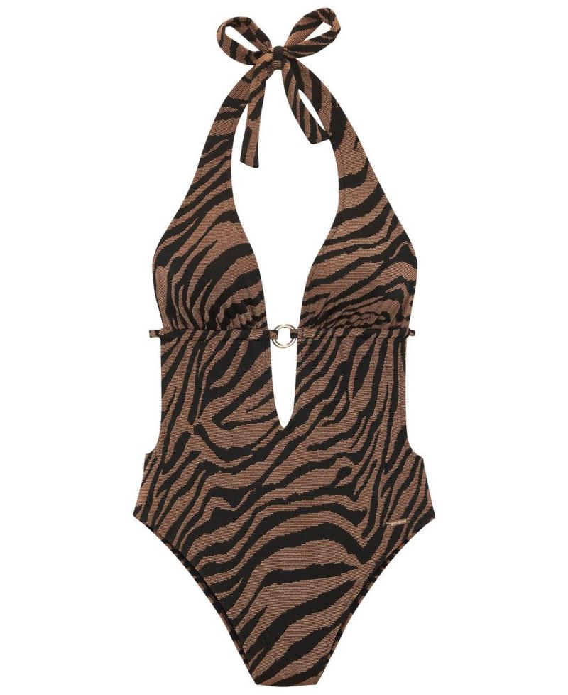 Women's Animal Print O-Ring One-Piece Swimsuit