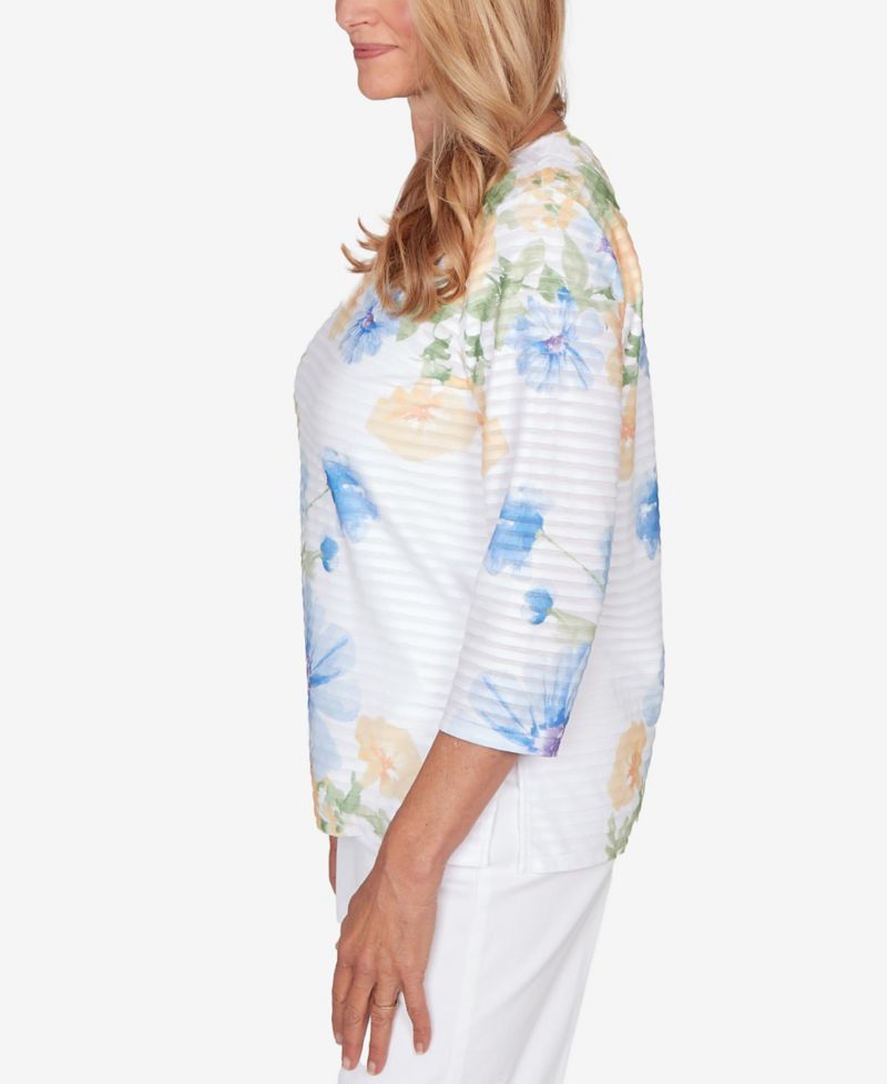Petite Classic Placed Floral Stripe Top
