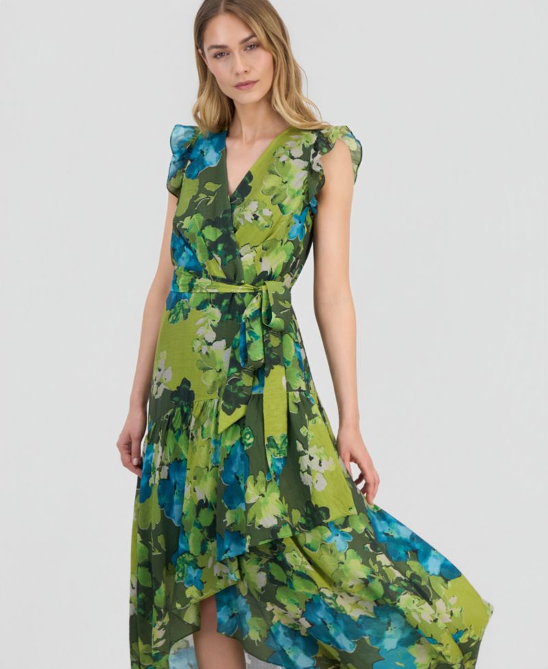 Women's Floral-Print Chiffon Tie-Waist Midi Dress