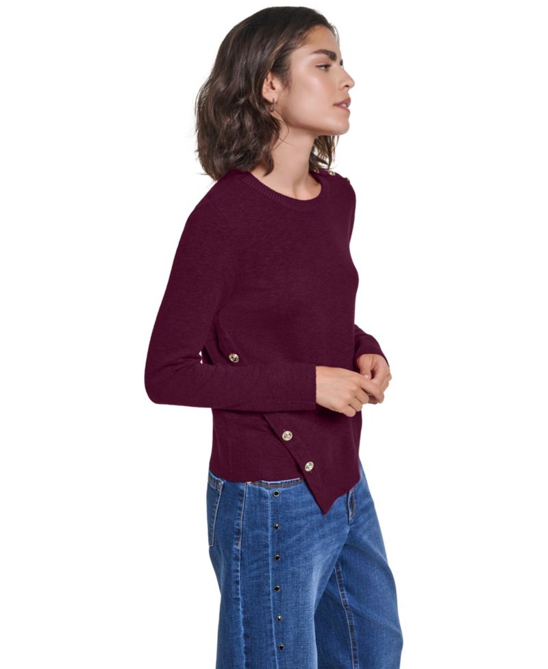Petite Crewneck Long-Sleeve Asymmetrical-Hem Sweater