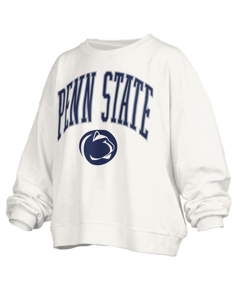 Women's White Penn State Nittany Lions Janise Arch Over Logo Waist Length Oversized Pullover Sweatshirt
