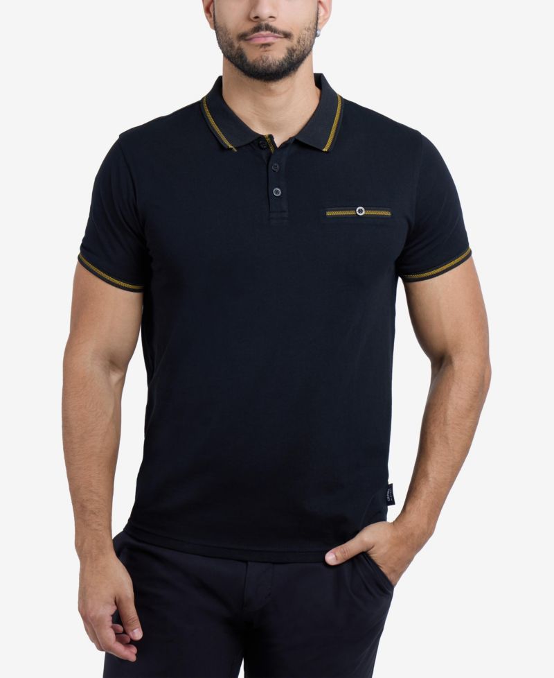 CULTURA Men's Short Sleeves Cotton Polo With Jaquard Rib And Chest Rib Pocket
