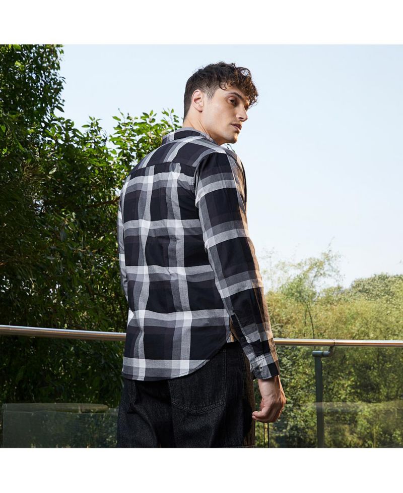 Men's Onyx Pixelated-Check Relaxed Shirt