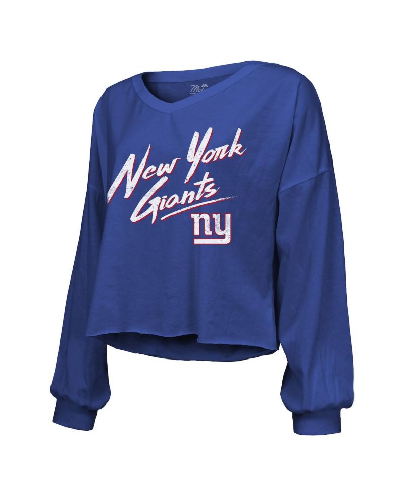 Women's Cam Skattebo Royal New York Giants Script Name & Number Long Sleeve T-Shirt