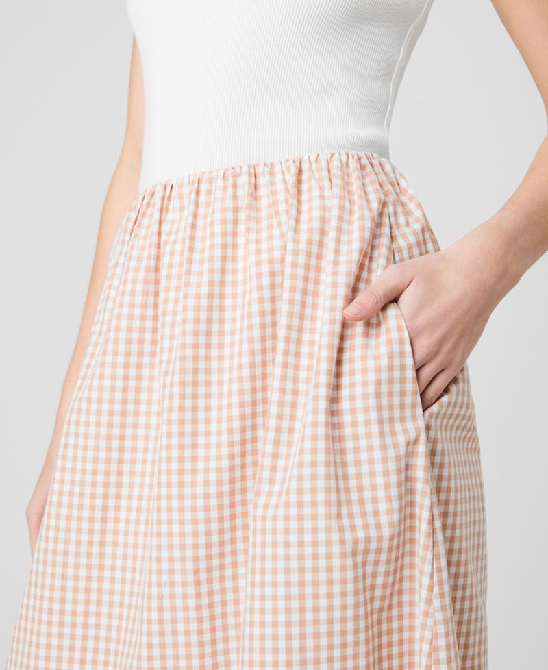 Women's Gingham Ruched Waist Midi Skirt