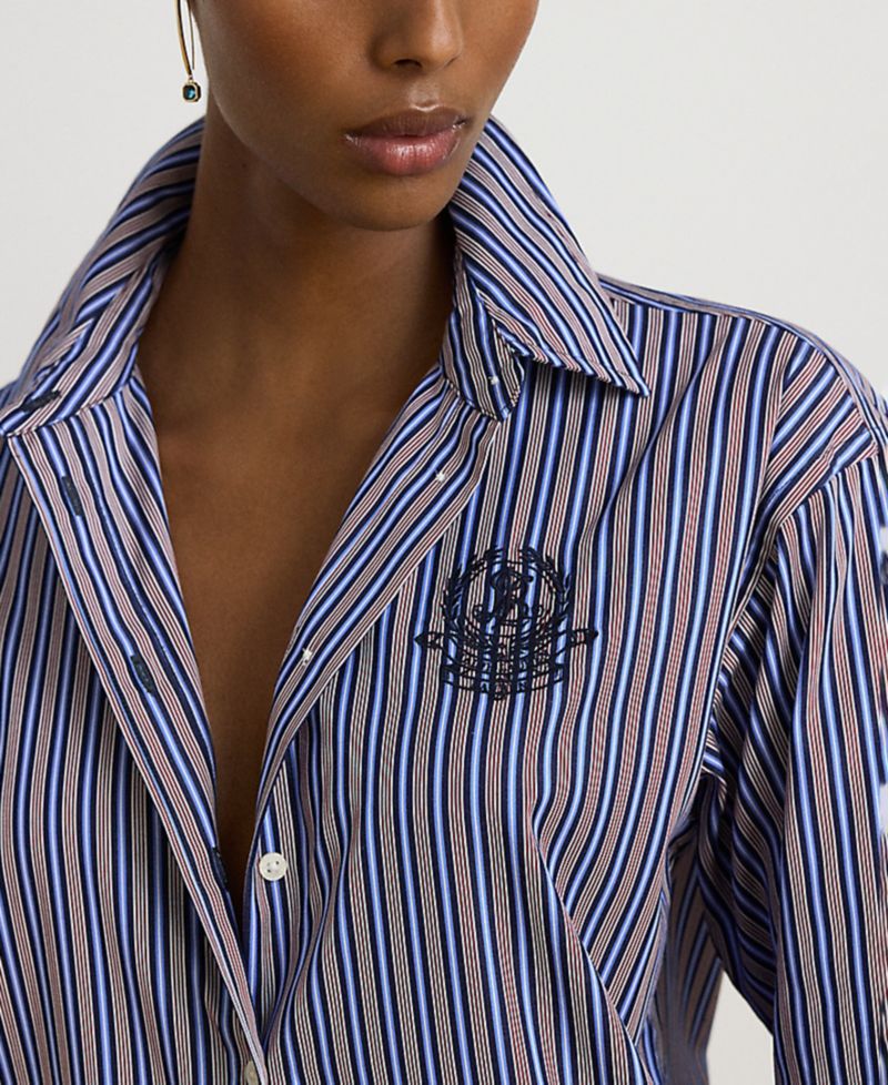 Petite Striped Point-Collar Relaxed-Fit Button-Down Shirt