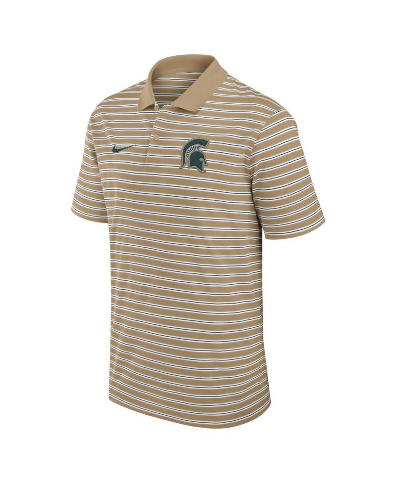 Men's Tan Michigan State Spartans Athletic Prep Striped Performance Polo Shirt