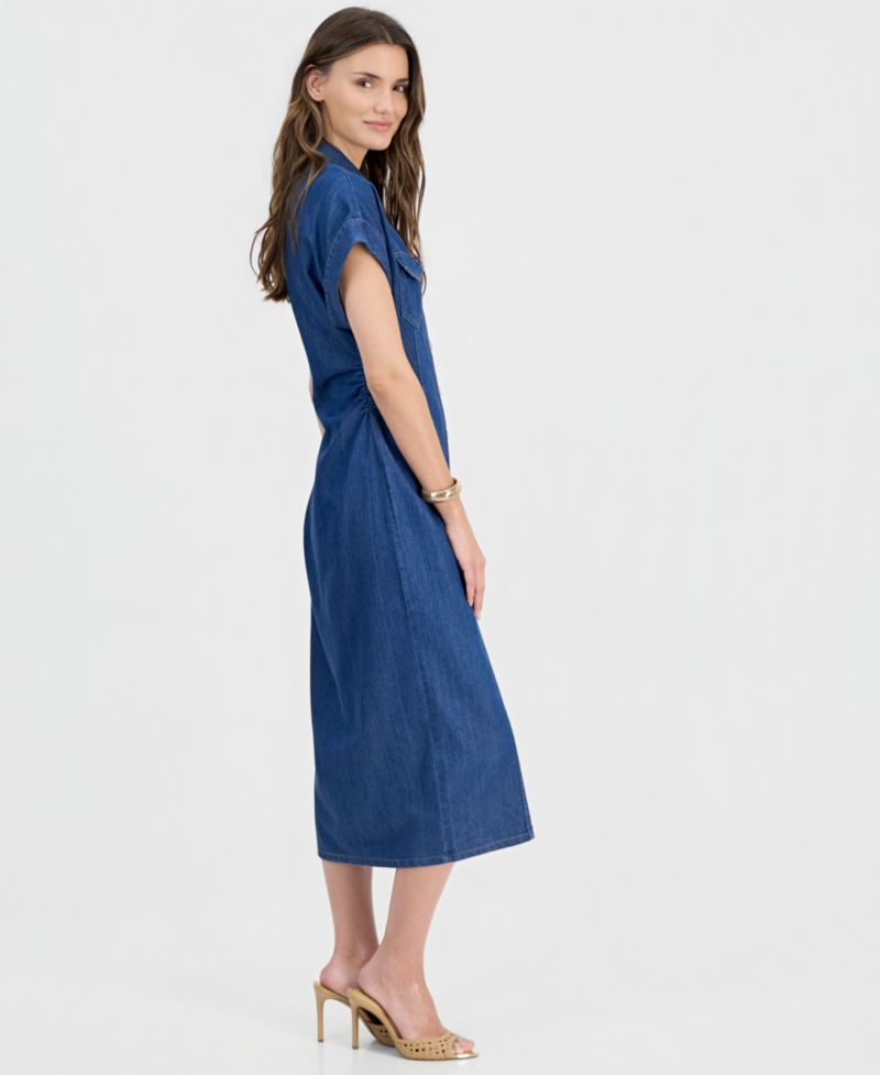 Women's Cinched-Waist Denim Shirtdress
