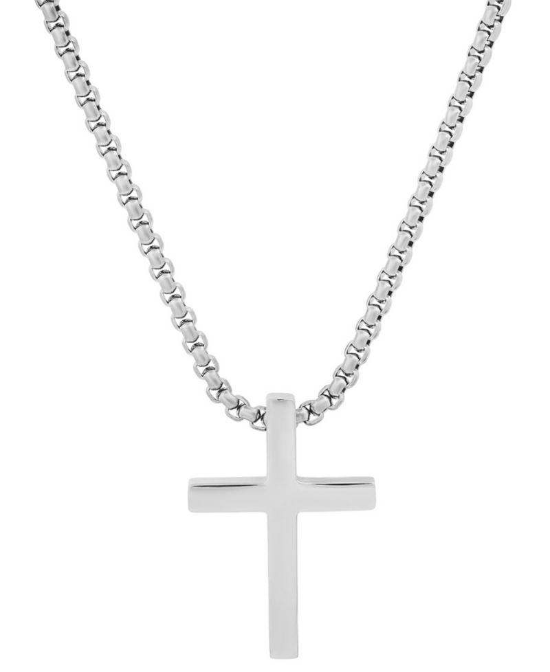 Men's Polished Cross Pendant Necklace, 24"