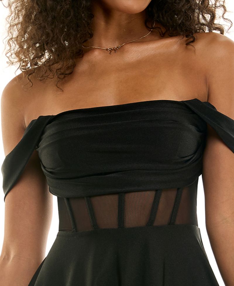 Juniors' Corset Off-the-Shoulder Dress