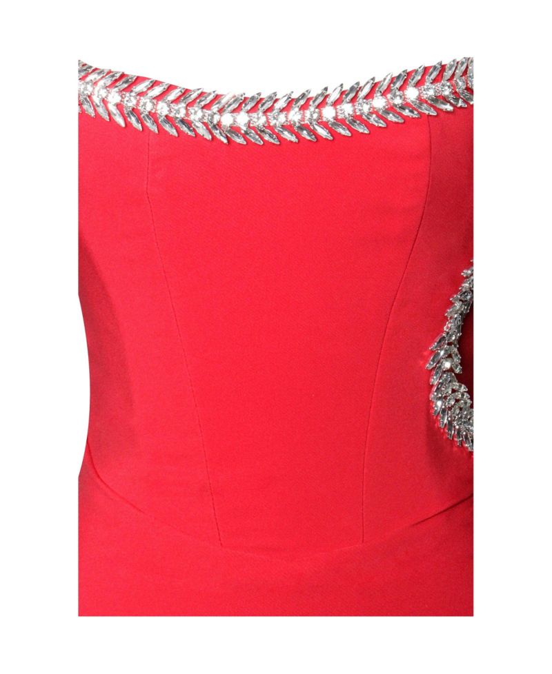 Women's Xoana Red Crystal Embellished High Slit Gown