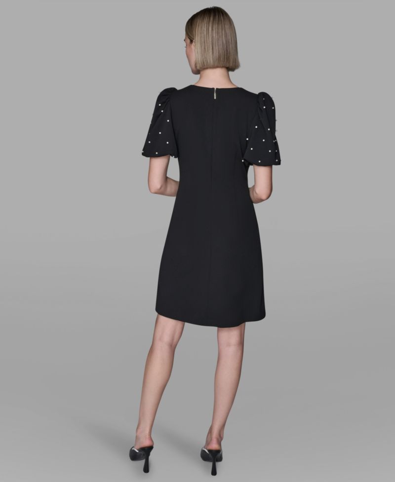 Women's Scuba Crepe Sheath Dress with Bow Details