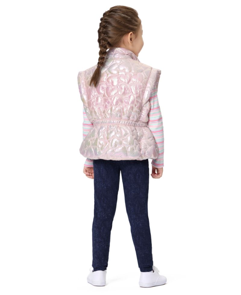 Girls' 4-16 Striped Long-Sleeve Puffer Vest, T-Shirt and Pants, 3-Piece Set