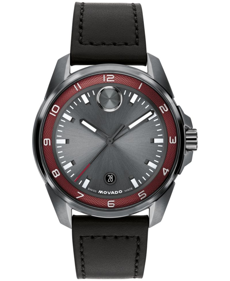 Men's Bold Verso S Swiss Quartz Black Leather Watch, 42mm