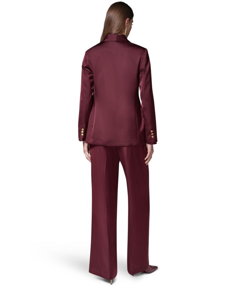 Petite Satin Shawl Lapel Shoulder-Padded Blazer