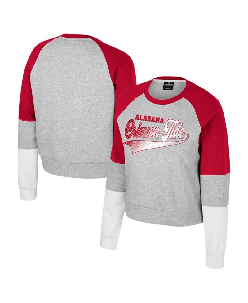 Women's Heather Gray Alabama Crimson Tide Katinka Rhinestone Scoop Neck Pullover Sweatshirt
