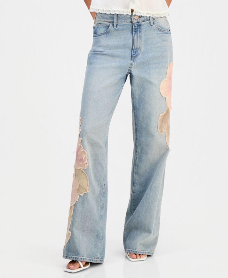 Women's Rey Floral Appliqu&eacute; Wide-Leg Jeans