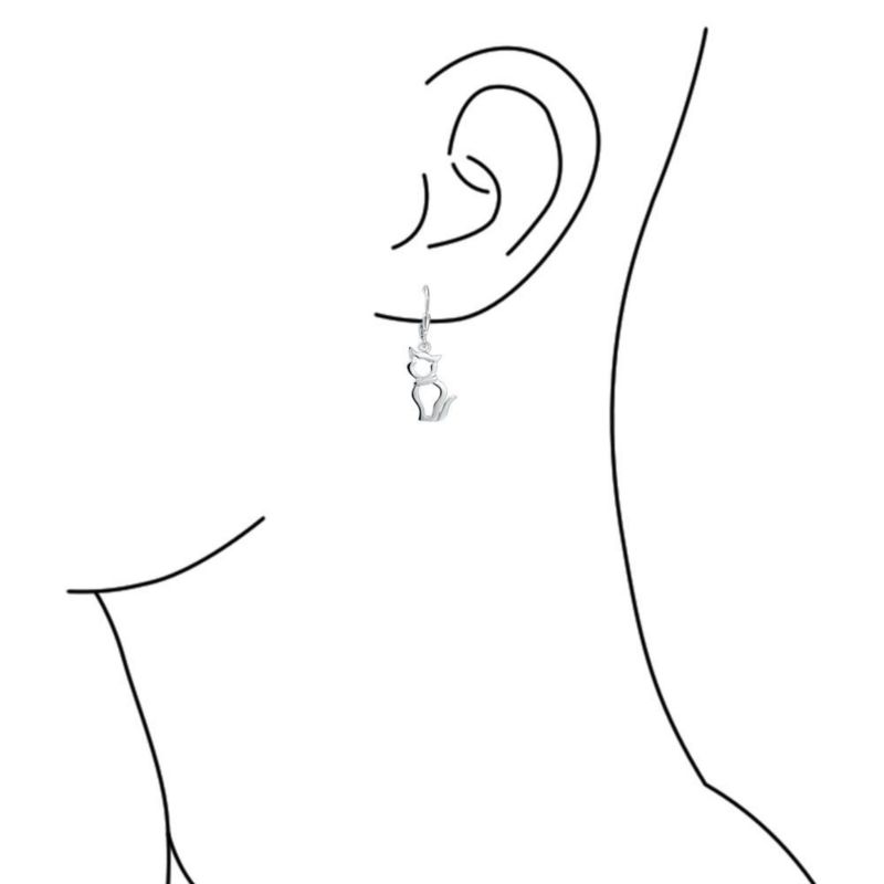 Animal Lover Cut-Out Cat Dangle Earrings .925 Sterling Silver Lever Back