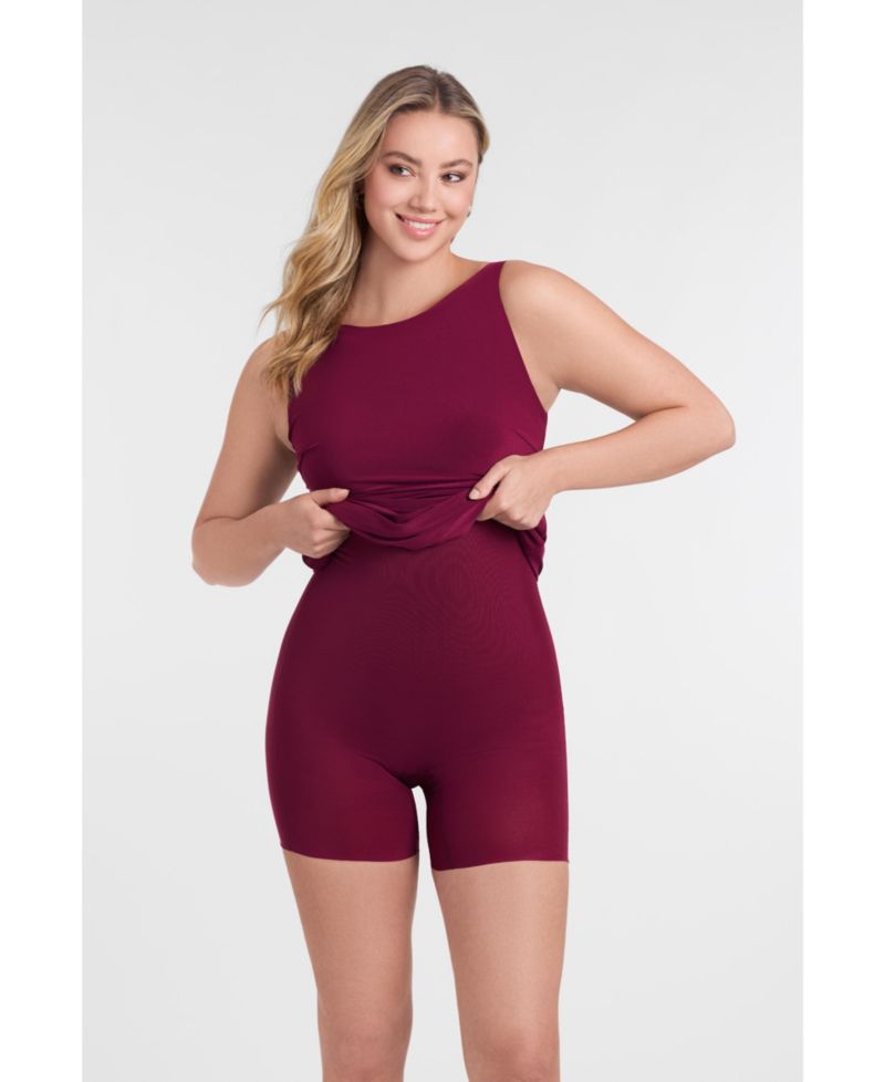 Women's Sculpting Shapewear Square Neck Cap Sleeve Solid Midi Dress