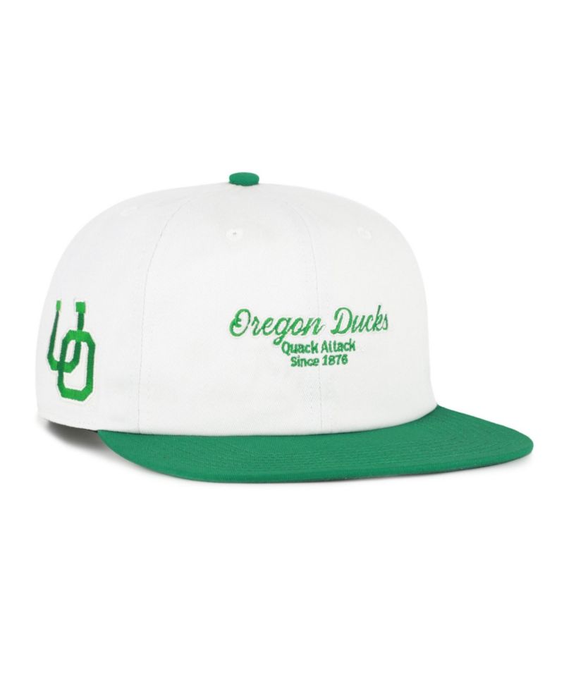 Men's '47 White/Green Oregon Ducks Script Stack Relaxed Captain Adjustable Hat