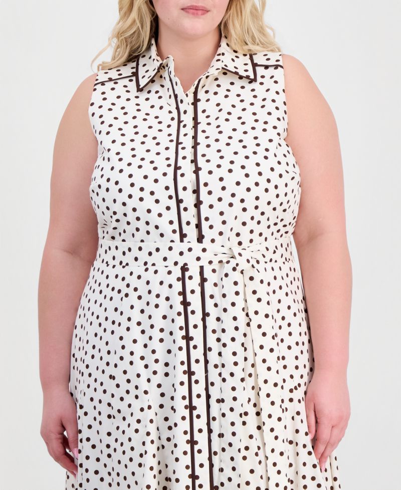 Plus Size Godet Sleeveless Midi Shirt Dress