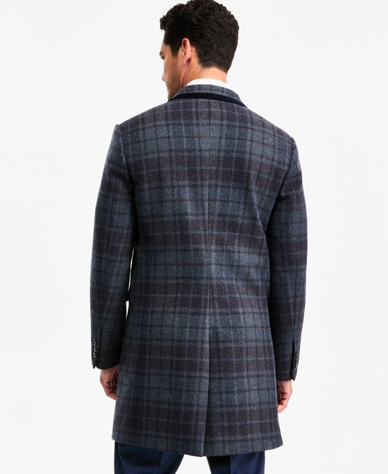 Men's Classic-Fit Blue Plaid Overcoat