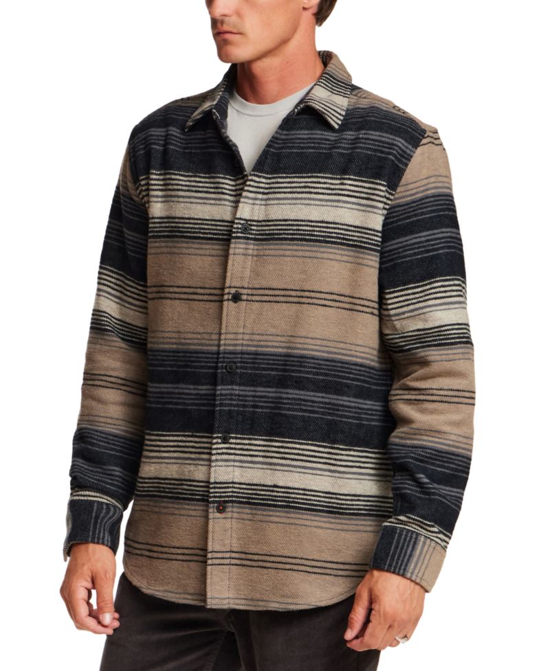 Men's Horizontal Stripe Brushed Twill Overshirt Jacket