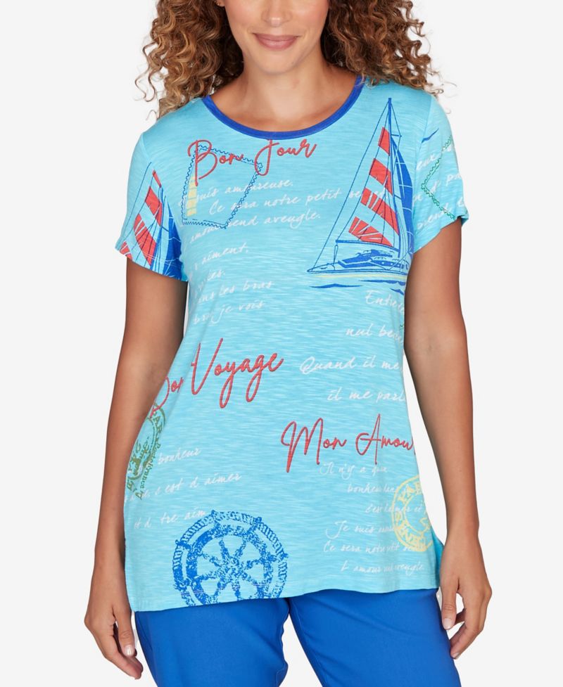 Petite Bon Voyage Trim Detail Graphic T-Shirt