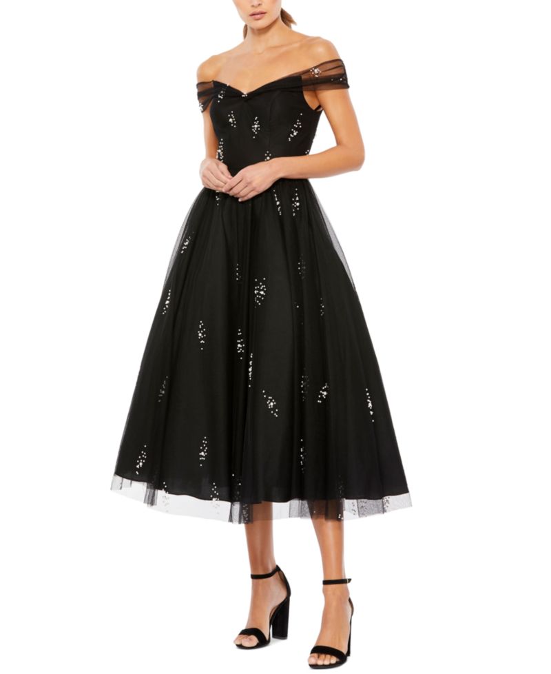Women's Ieena Off The Shoulder Embellished Tulle Cocktail Dress