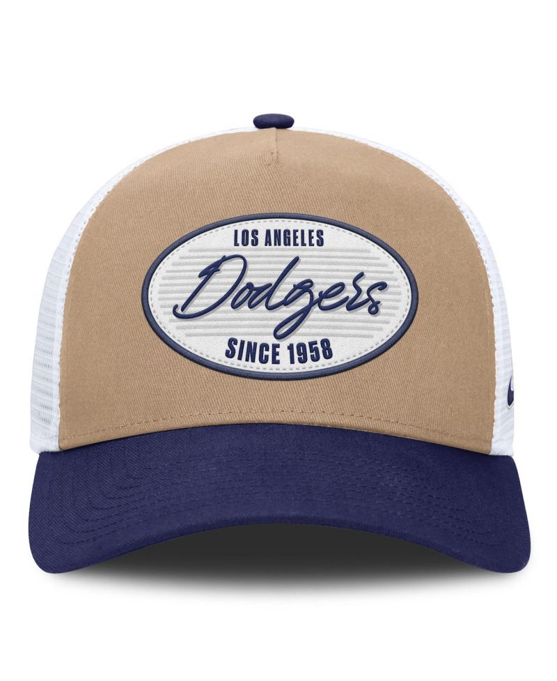 Men's Khaki/Royal Los Angeles Dodgers Rise A-Frame Trucker Adjustable Hat