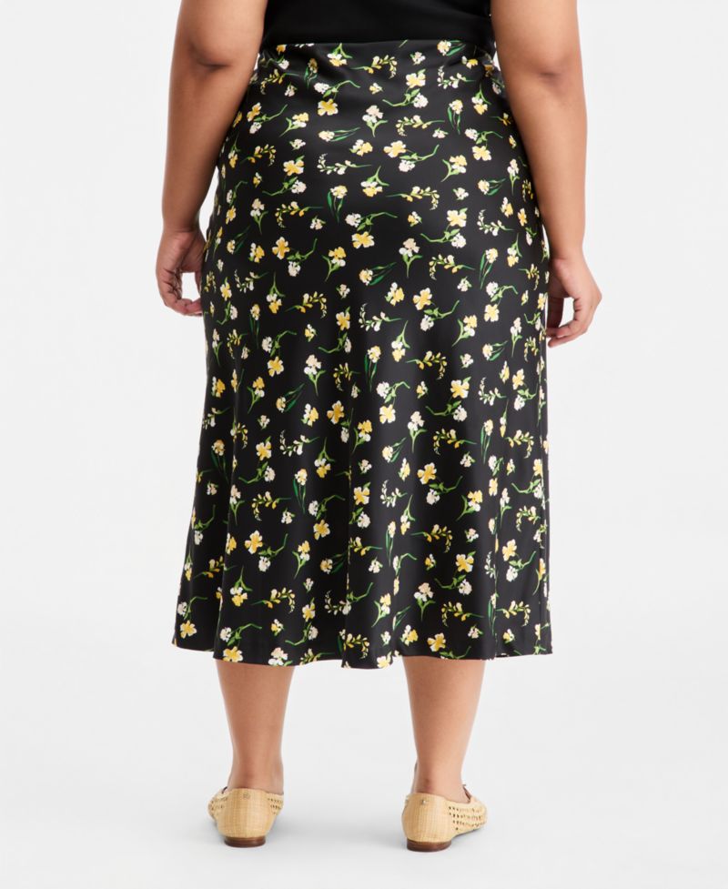 Trendy Plus Size Floral Midi Slip Skirt