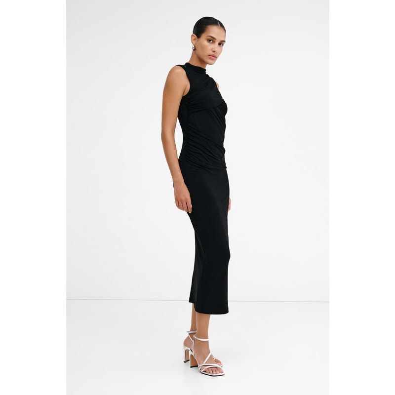 Women's Huron Fitted High-Neck Side-Gathered Sleeveless Jersey Midi Dress
