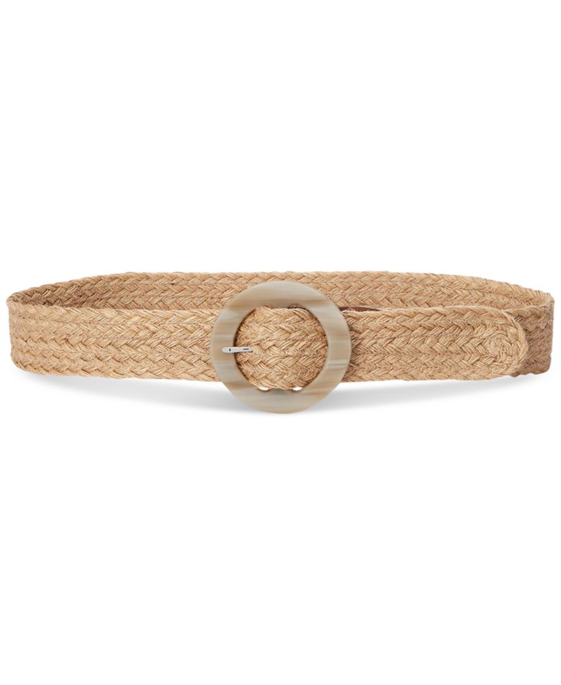 Woven Jute Faux-Horn-Buckle Wide Belt