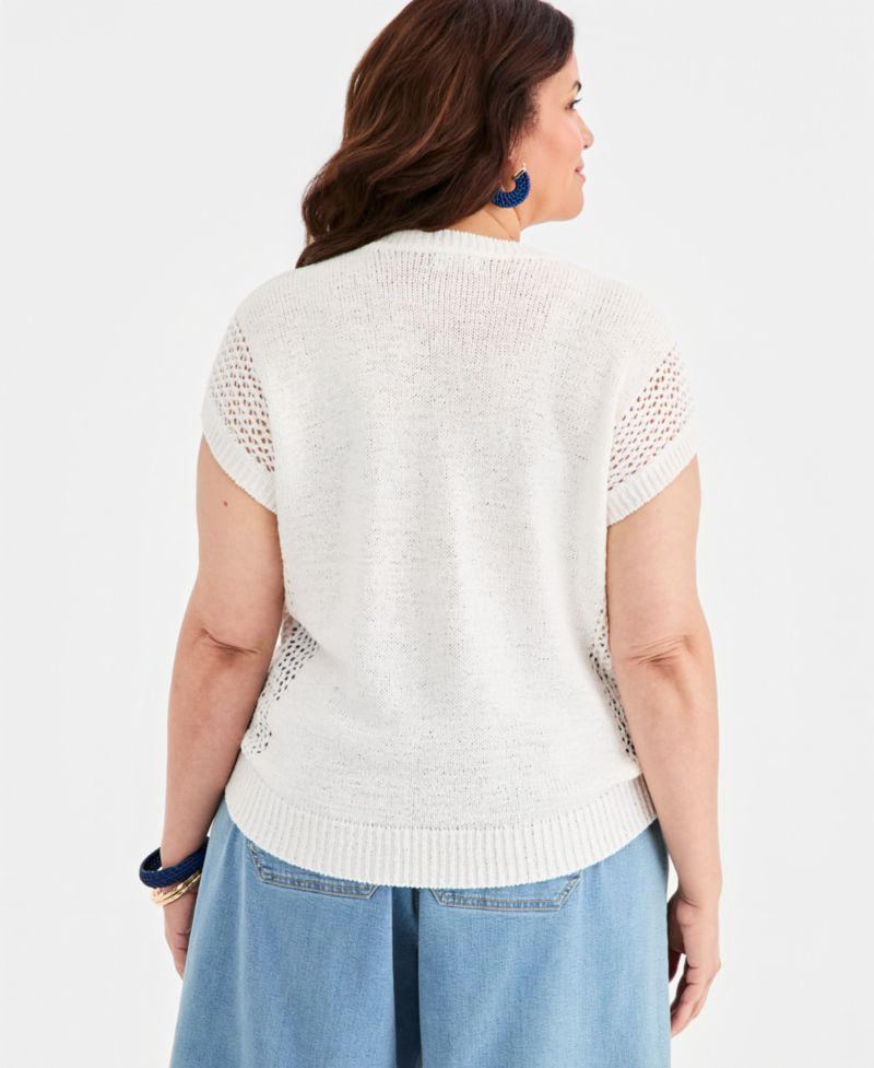Plus Size Mixed-Stitch Dolman-Sleeve Sweater