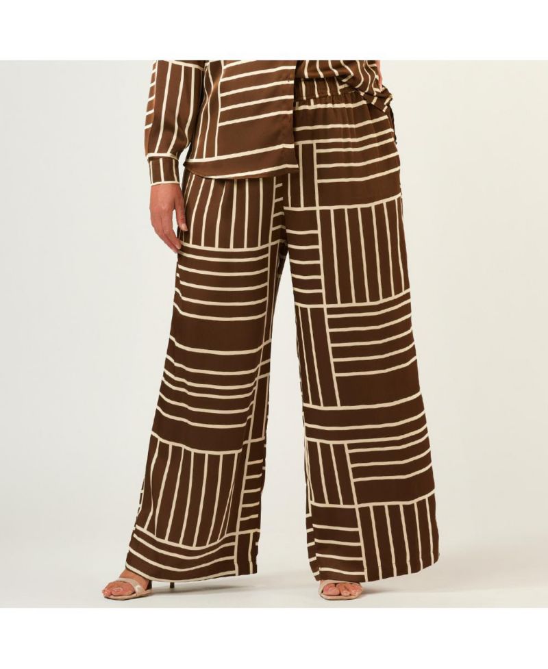 Josie Geometric Wide-Leg Elasticated Satin Pant