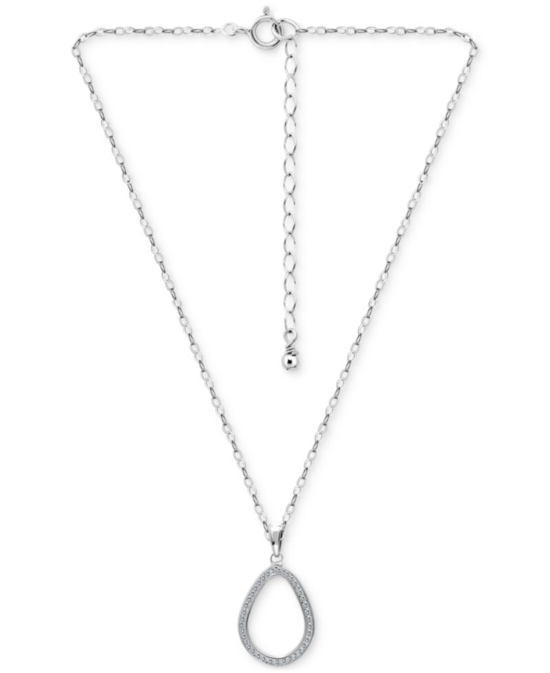 Cubic Zirconia Open Teardrop Pendant Necklace, 16" + 2" extender