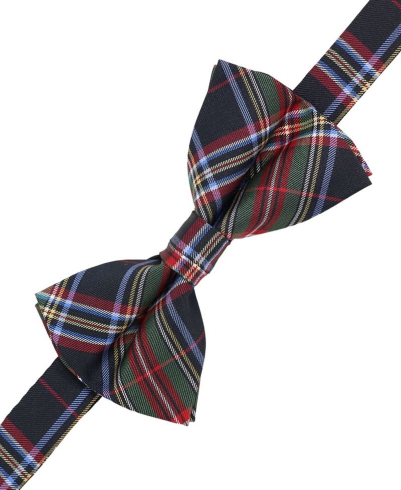 Men's 2-Piece Tartan Plaid Pre-Tied Bow Tie and Lapel Pin Box Set