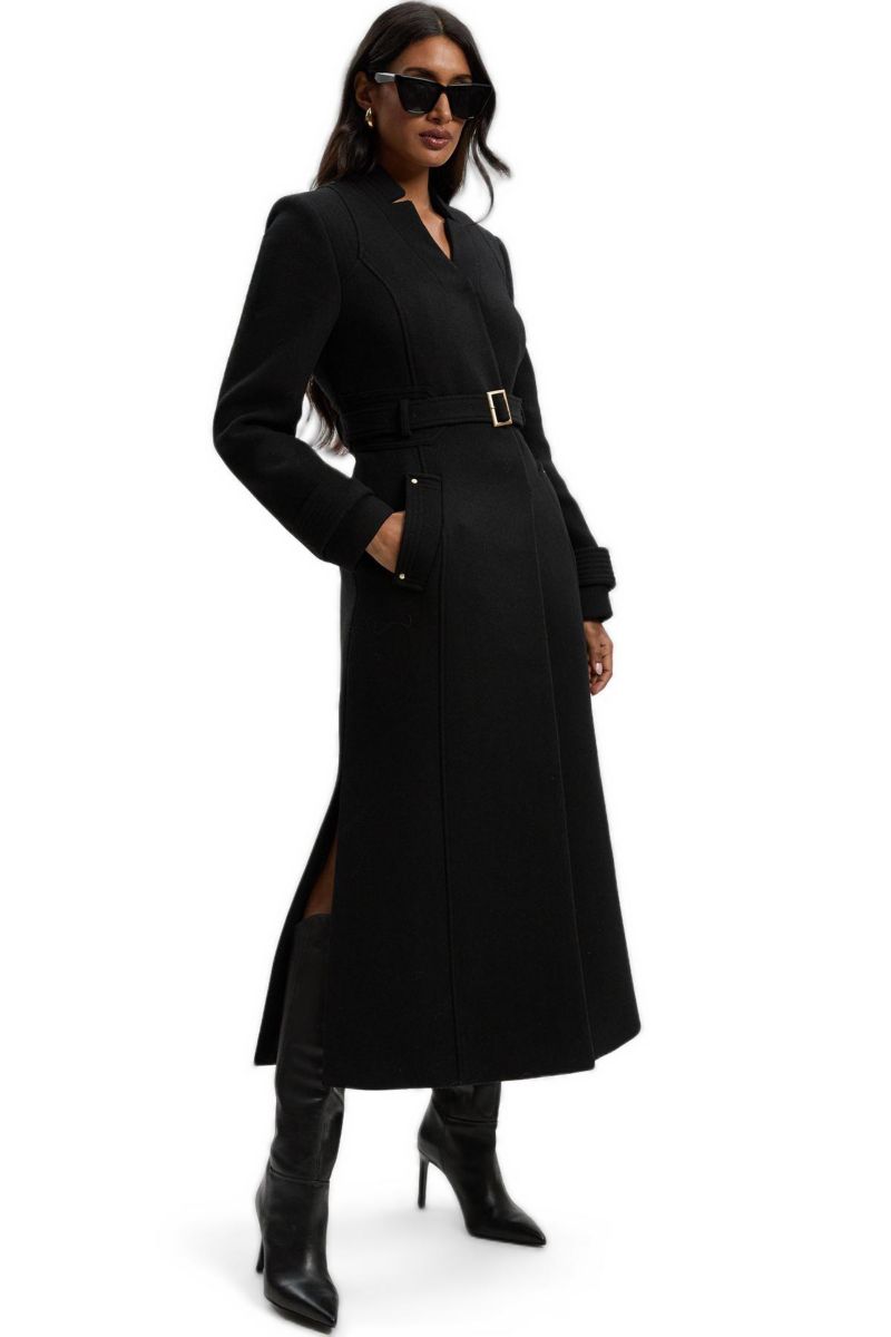 Women's Wool Notch Neck Belted Maxi Coat