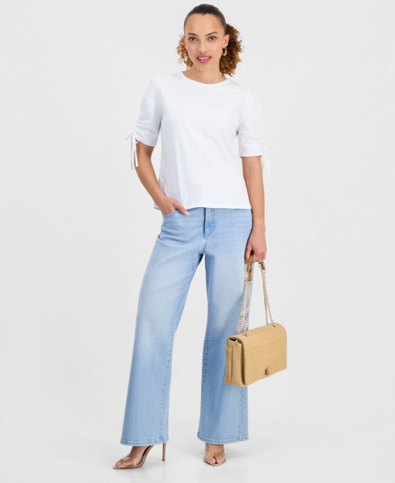 Petite Cotton Tie-Sleeve Round-Neck Top