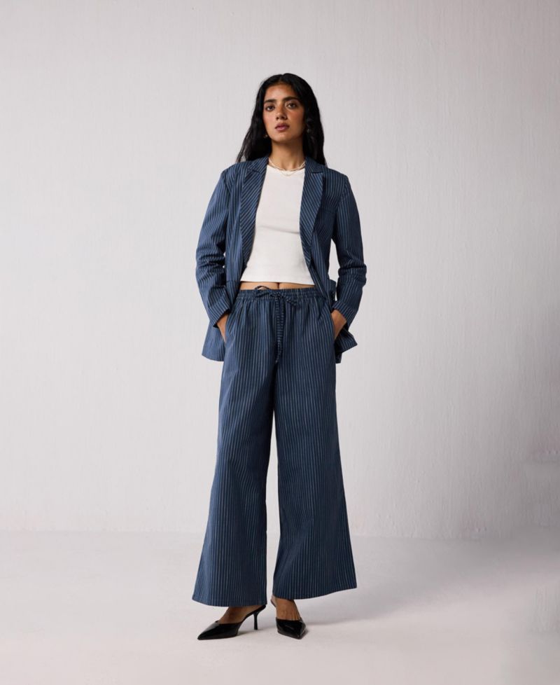 Women's Wide-leg Drawstring Pants with Stripes